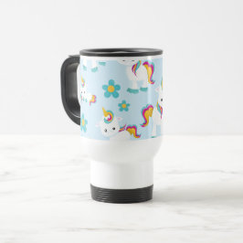 Caneca Térmica Padrão De Unicórnios, Unicórnios Fofos, Flores
