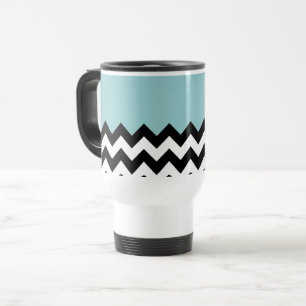 Caneca Térmica Padrão de ziguezague preto e branco, Chevron, azul