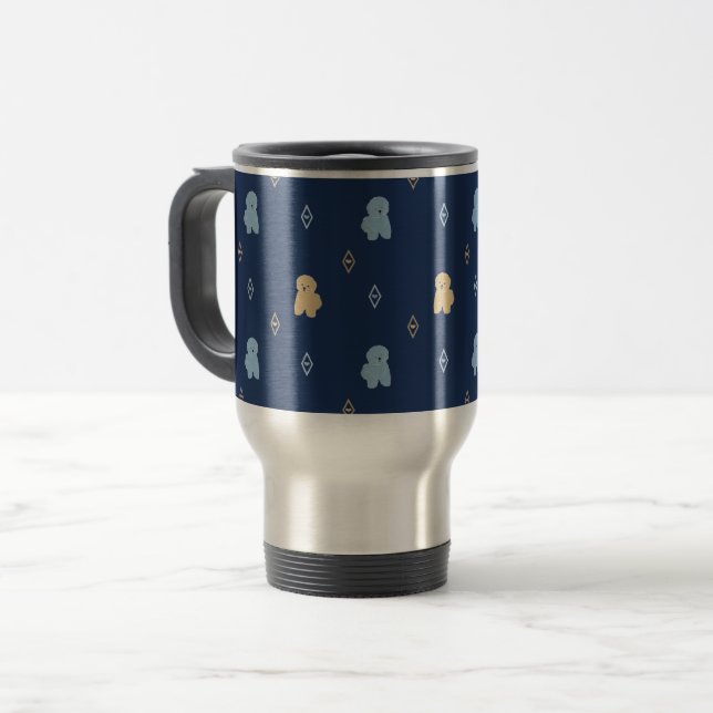 Caneca Térmica Padrão do cão Lhasa Apso fundo azul (Frente Esquerda)