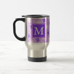 Caneca Térmica Padrão dos círculos roxos do monograma