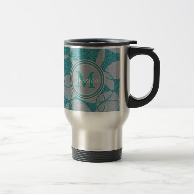 Caneca Térmica Padrão dos círculos Teais de abstrato Personalizad (Direita)
