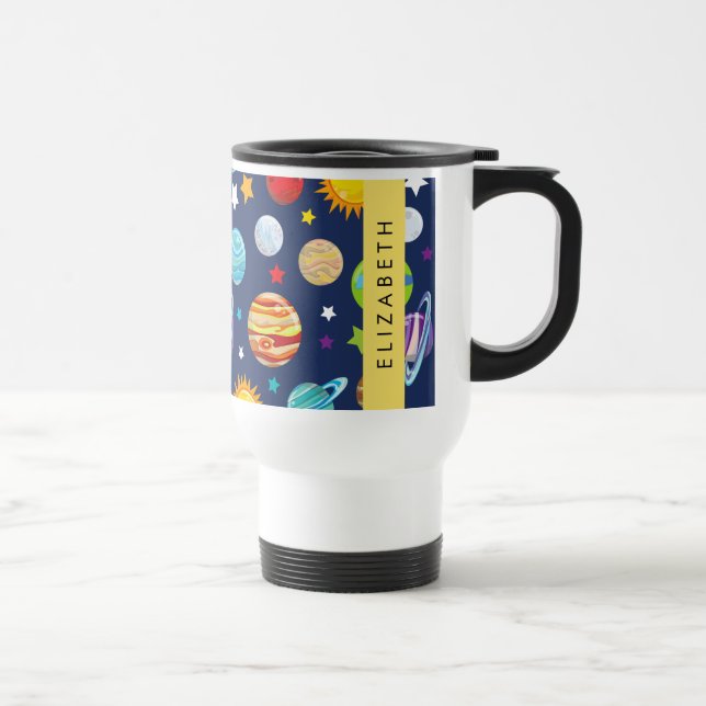 Caneca Térmica Padrão Espacial, Planetas, Estrelas, Cosmos, Seu N (Direita)