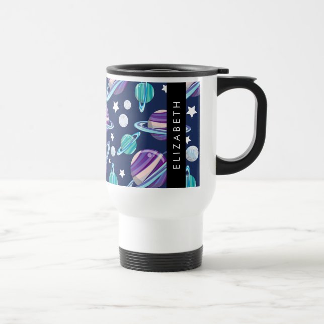Caneca Térmica Padrão Espacial, Planetas, Estrelas, Galáxias, Seu (Direita)