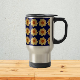 Caneca Térmica Padrão Floral Amarelo Dahlia no Azul