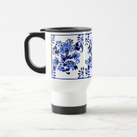 Padrão Floral Azul de Delft Holandês Antigo Chic