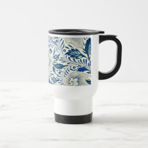 Caneca Térmica Padrão Floral Azul Design Asiático Antiquado