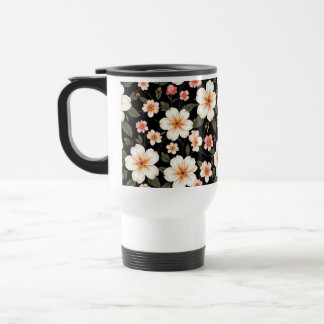 Caneca Térmica Padrão floral brilhante em preto