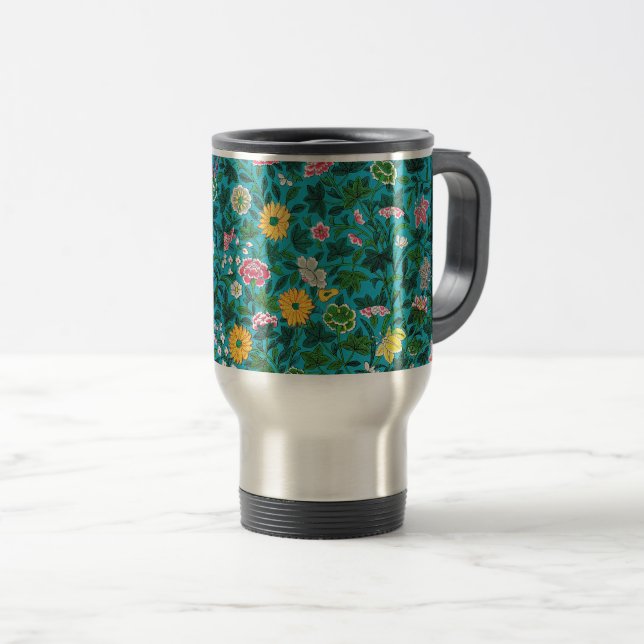 Caneca Térmica Padrão Floral Ornamental (Frente Esquerda)