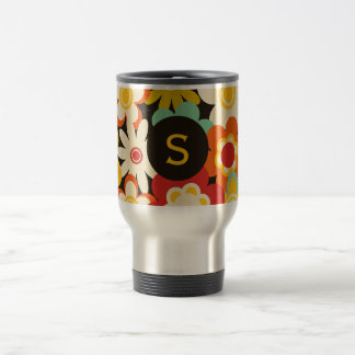 Caneca Térmica Padrão Floral Retro Colorido Monograma