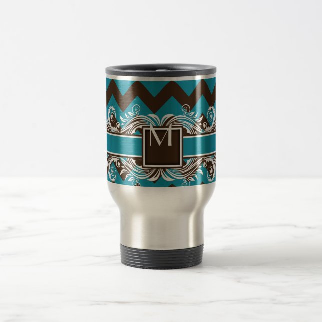 Caneca Térmica Padrão Geométrico Chevron da Trendy Monogrammed (Centro)