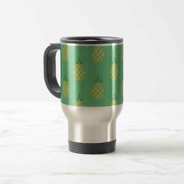 Caneca Térmica Padrão Geométrico de Abacaxi em Verde (Frente Esquerda)