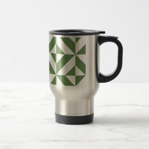 Caneca Térmica Padrão Geométrico de Deco de Grama Escuro