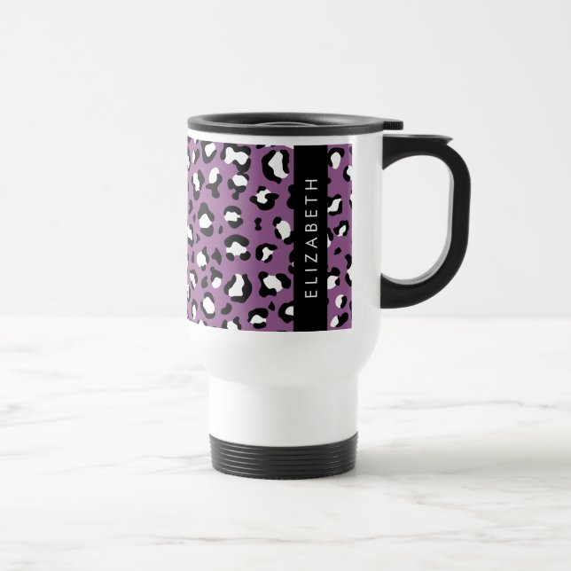 Caneca Térmica Padrão-Leopardo, Manchas, Leopardo Roxo, Seu Nome (Direita)