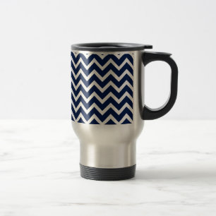 Caneca Térmica Padrão marinho Azul e Branco Chevron Zigzag