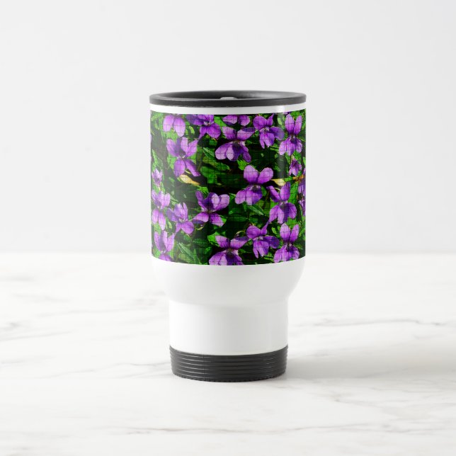 Caneca Térmica Padrão Mosaico Violeta Violeta de Madeira de Flor  (Centro)