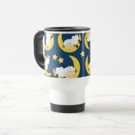 Caneca Térmica Padrão Ovino, Ovelhas Dormindo, Lua, Estrelas