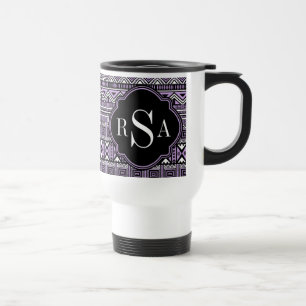 Caneca Térmica Padrão tribal preto roxo monograma