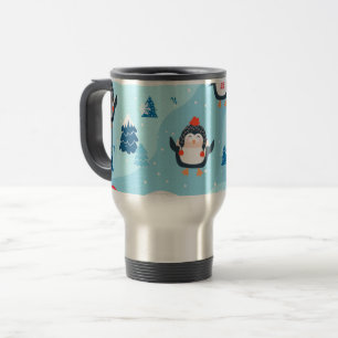 Caneca Térmica padrão uniforme de natal com pinguim