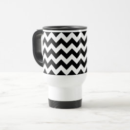 Caneca Térmica Padrão Zigzag preto e branco, padrão Chevron