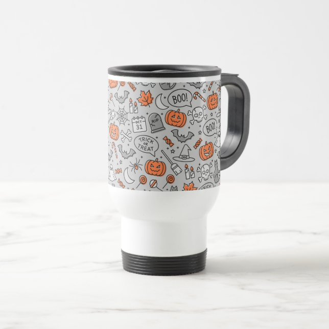 Caneca Térmica Padrões de Doodle de Halloween para Crianças Bonit (Frente Esquerda)