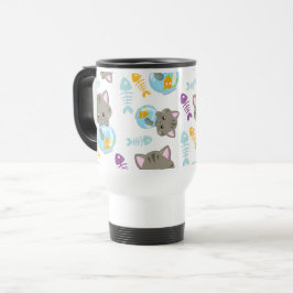 Caneca Térmica Padrões De Gatos, Gatos Cutes, Gatinhos, Peixes