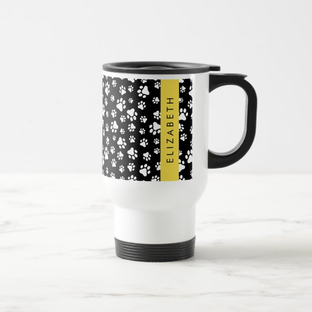 Caneca Térmica Padrões de pata, patas de cão, preto e branco, seu (Direita)