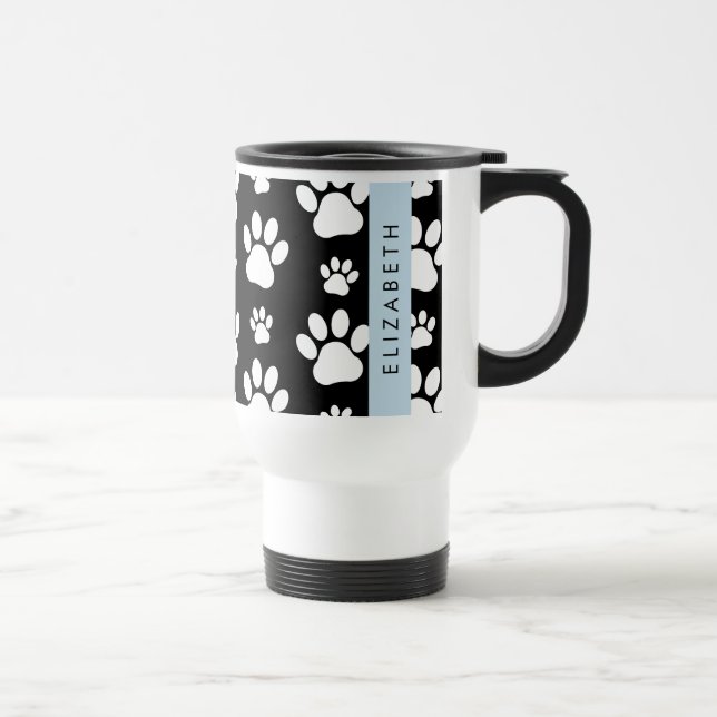 Caneca Térmica Padrões de pata, patas de cão, preto e branco, seu (Direita)