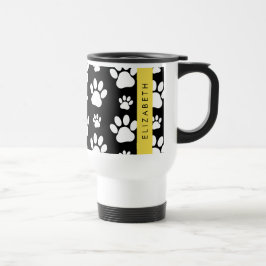 Caneca Térmica Padrões de pata, patas de cão, preto e branco, seu