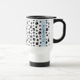 Caneca Térmica Padrões de pata, patas de cão, preto e branco, seu