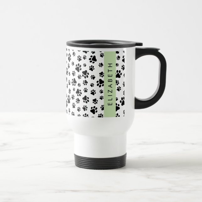 Caneca Térmica Padrões de pata, patas de cão, preto e branco, seu (Direita)