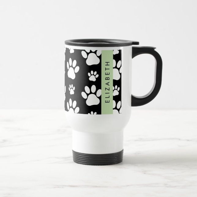 Caneca Térmica Padrões de pata, patas de cão, preto e branco, seu (Direita)