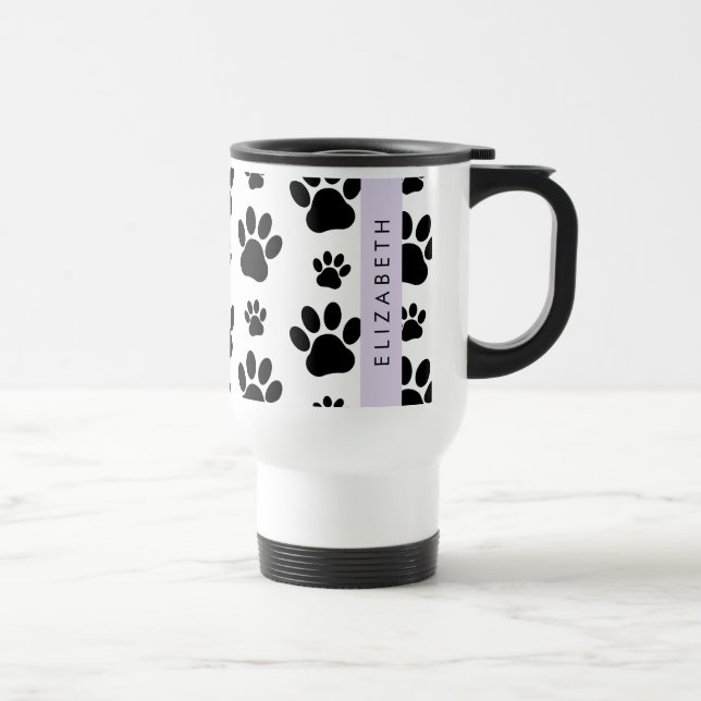 Caneca Térmica Padrões de pata, patas de cão, preto e branco, seu (Direita)