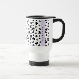 Caneca Térmica Padrões de pata, patas de cão, preto e branco, seu