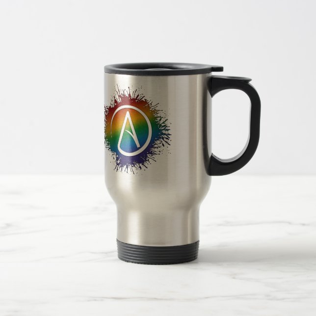 Caneca Térmica Paint Splatter LGBTQ Pride Rainbow Símbolo Ateista (Direita)