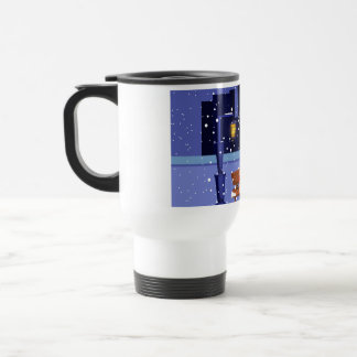 Caneca Térmica Paisagem de Natal com candeeiro de rua, árvore e f