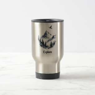 Caneca Térmica Paisagem Montanha Desenho com Pássaro Voador