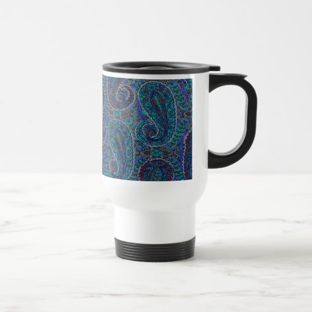 Caneca Térmica Paisley Azul Indiano Boho Clássico Vintage (Direita)