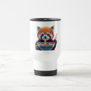 Caneca Térmica Panda Vermelha comendo uma tigela de ramen