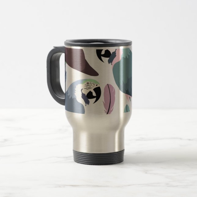 Caneca Térmica Papagaios Modernos Padrão Tropical (Frente Esquerda)