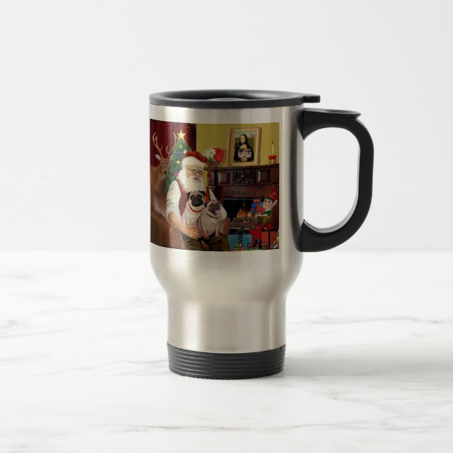 Caneca Térmica Papai Noel em Casa - Pugs (dois) (Direita)