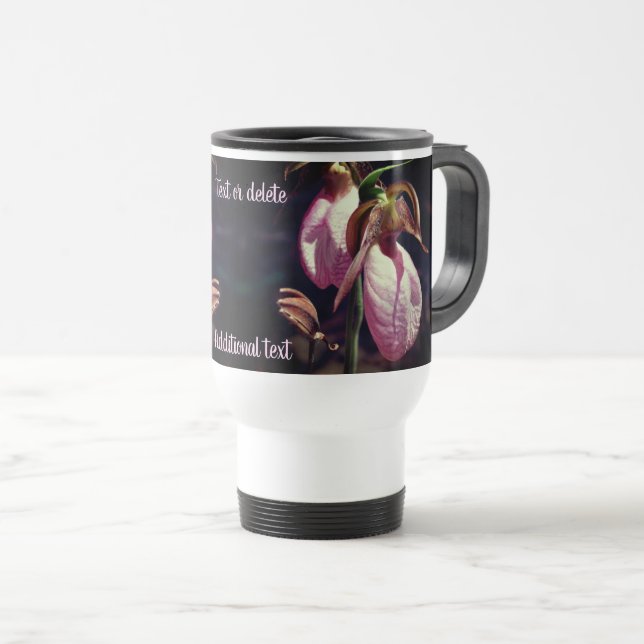 Caneca Térmica Par Orquídea Cinzenta Rosa Slipper Personalizado (Frente Esquerda)