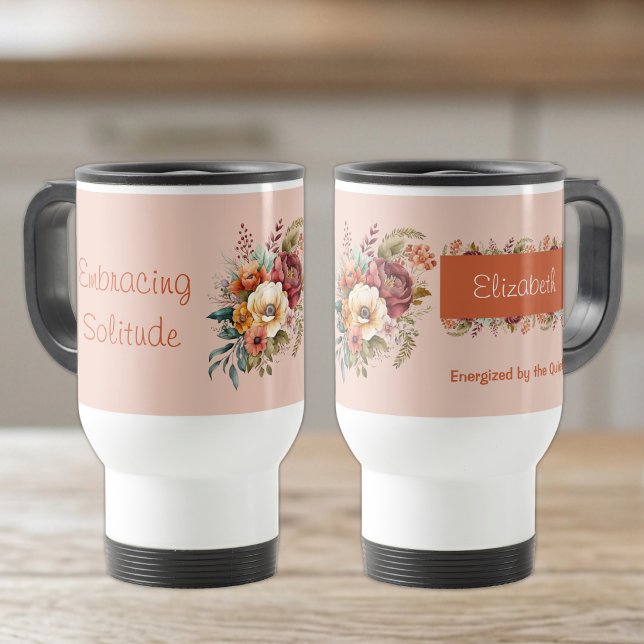 Caneca Térmica Para introvertidos solidão floral laranja (Criador carregado)