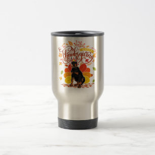 Caneca Térmica Partido de Ação de Graças do Doberman Dog Turkey