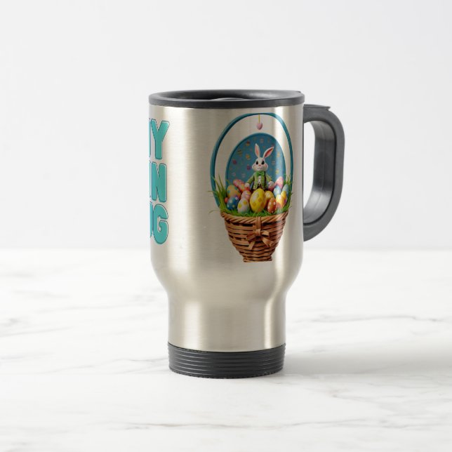 Caneca Térmica Páscoa, coelho, ovos (Frente Esquerda)