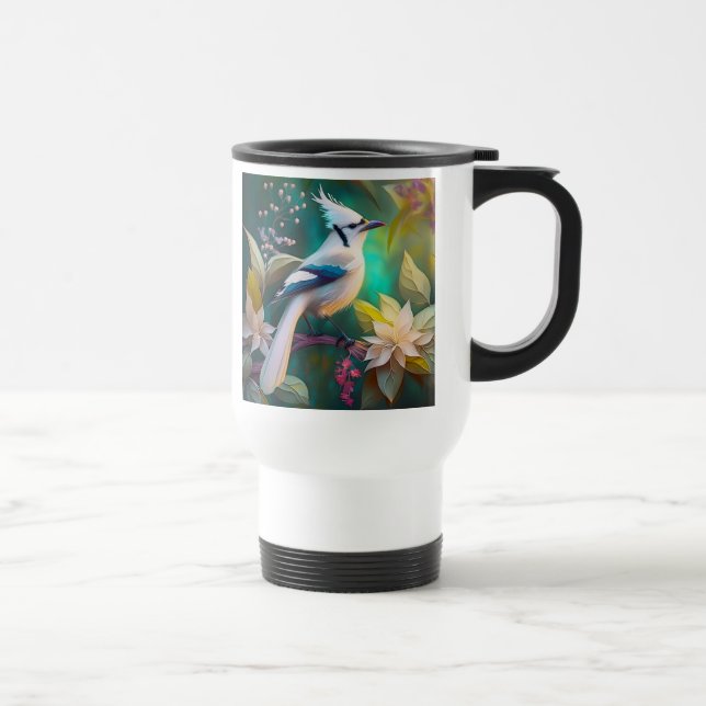 Caneca Térmica Pássaro Branca de Teal Wing Jay Fantasy (Direita)
