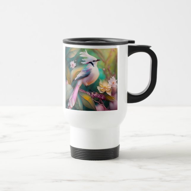 Caneca Térmica Pássaro Fantasia Branca - Blush Tail Jay (Direita)