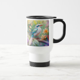 Caneca Térmica Pássaro Fantasia Branca, Iridescente, Teal Wing