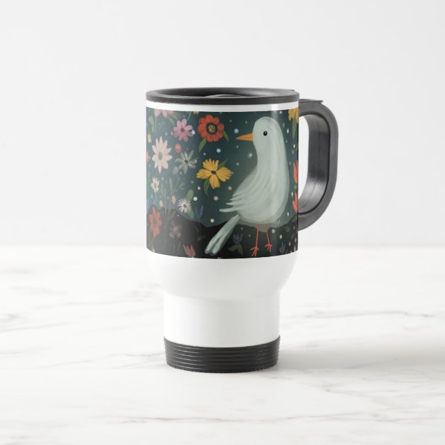 Caneca Térmica Pássaro Floral (Frente Esquerda)
