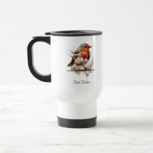 Caneca Térmica Pássaro vermelho-preto-e-branco