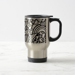 Caneca Térmica Patchwork de padrão preto e branco 02